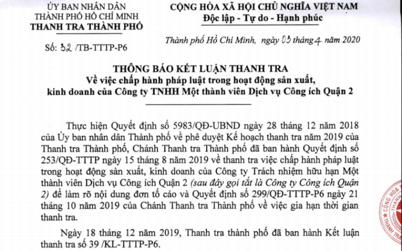 Nhiều sai phạm tại Công ty Dịch vụ công ích quận 2 TP HCM Báo Pháp