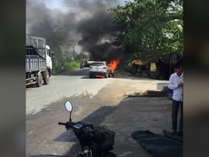 Vĩnh Long: Ô tô đang đi bỗng dưng bốc cháy