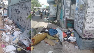 Vỉa hè đường Hoàng Sa quá bẩn