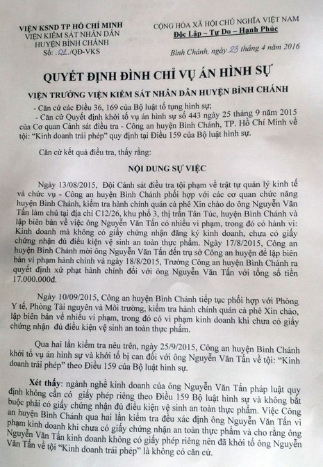 Trao quyết định minh oan cho chủ quán Xin Chào - ảnh 1