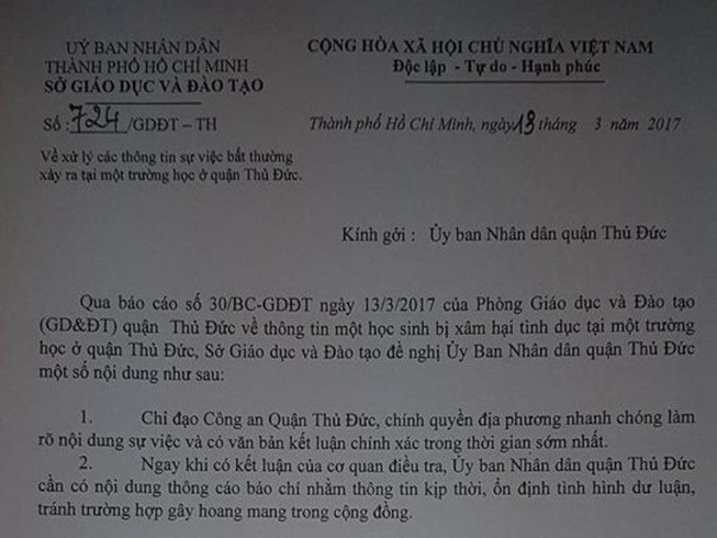 Sở GD&ĐT TP.HCM lên tiếng vụ bé lớp 1 nghi bị xâm hại