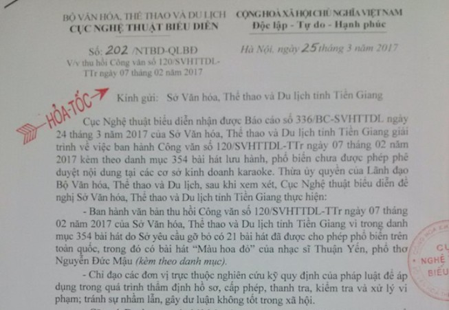 Cục nghệ thuật lên tiếng về ca khúc 'Màu hoa đỏ'