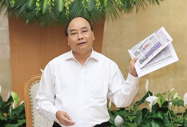 Thủ tướng Nguyễn Xuân Phúc phát biểu tại Phiên họp thường kỳ tháng 4/2018 của Chính phủ. Ảnh: TTXVN