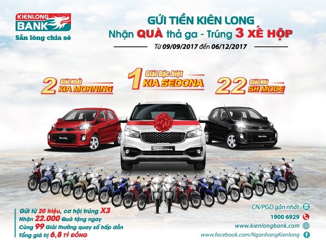 Gửi tiền Kiên Long – Nhận quà thả ga – Trúng 03 xế hộp
