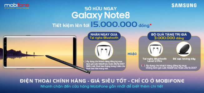 Đặt mua Galaxy Note 8 tại MobiFone nhận quà hấp dẫn