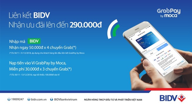 Ưu đãi hơn 1 tỉ đồng cho khách hàng BIDV dùng GrabPay by Moca