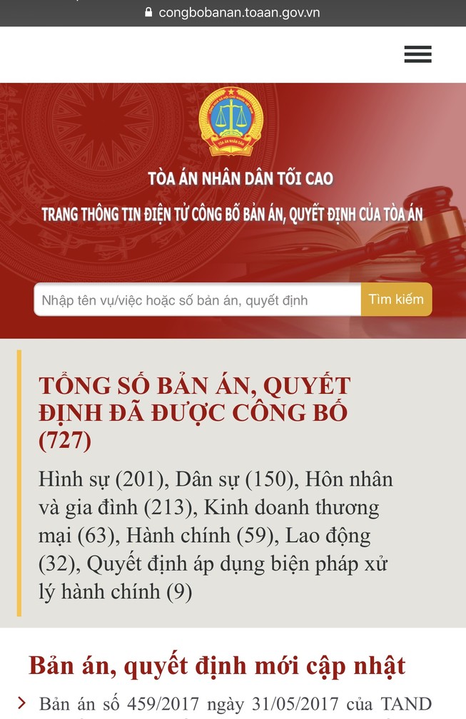 Ra mắt trang điện tử công bố bản án