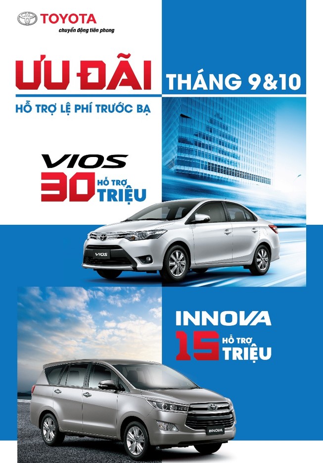 Toyota khuyến mãi mua xe Vios, Innova tháng 9 và 10