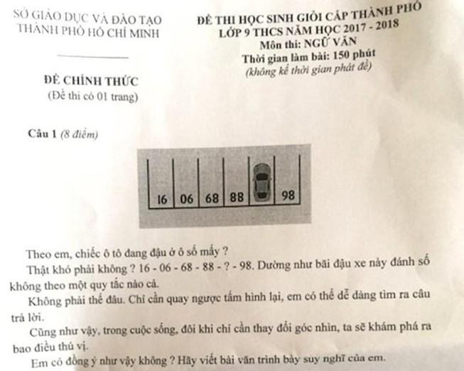 Đề thi HS giỏi môn ngữ văn có câu hỏi toán học