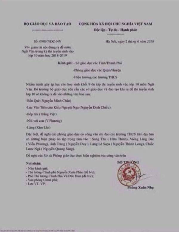 Bộ GD-ĐT bị làm giả công văn chỉ đạo về thi lớp 10