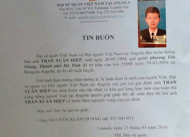 Thêm hai lao động người Việt tử vong ở Angola