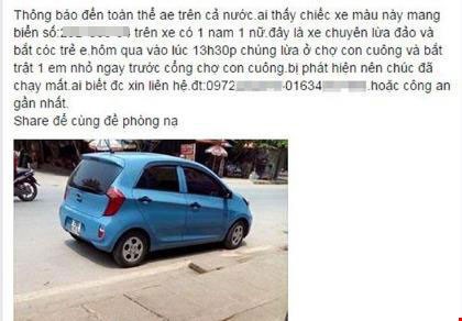 Tung tin bắt cóc trẻ em lên Facebook nhằm hại người khác