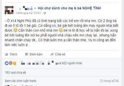 Chưa thể khẳng định hai kẻ đi xe hơi bắt cóc trẻ em ở TP Vinh
