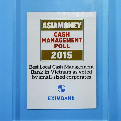 Eximbank: 'Ngân hàng Quản lý tiền mặt nội địa tốt nhất Việt Nam - 2015'