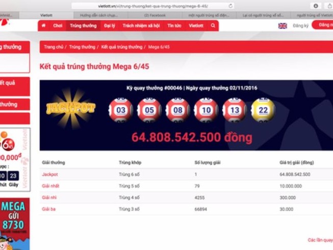 Thêm 1 người trúng số Jackpot trị giá 64,8 tỉ đồng
