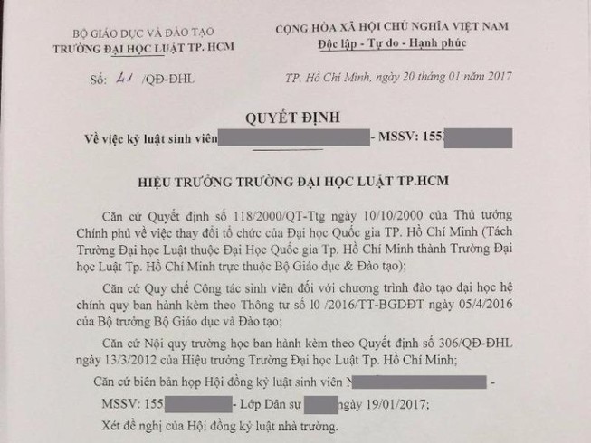 Nữ sinh luật bị đình chỉ 1 năm photo giáo trình cho ai?