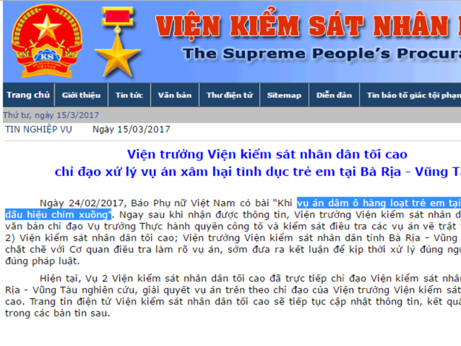 VKSNDTC chỉ đạo làm rõ vụ dâm ô trẻ em ở Vũng Tàu