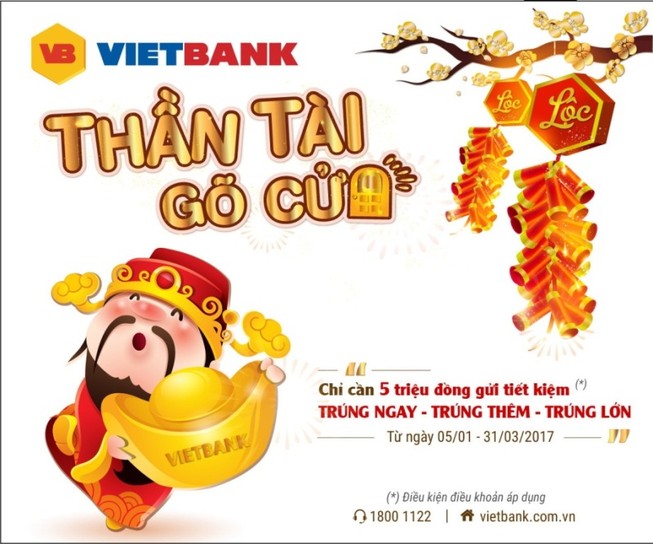 Gửi 5 triệu trúng 10 lượng vàng tại Vietbank
