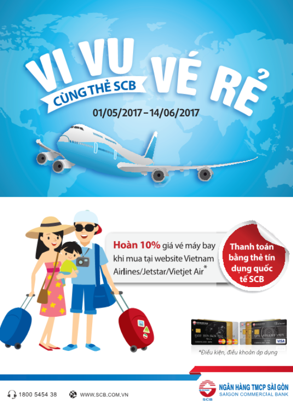 Vi vu vé rẻ cùng thẻ tín dụng quốc tế SCB