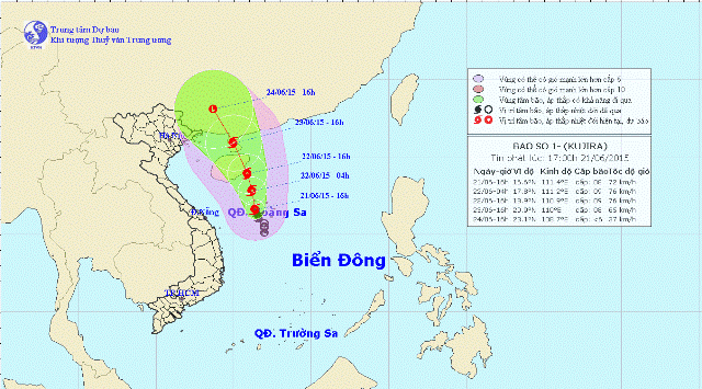 Bão số 1 đang ở trên vùng biển Hoàng Sa