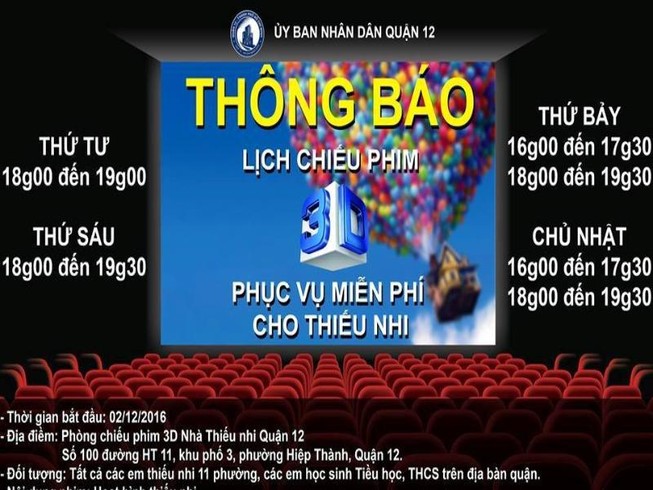 Quận 12 chiếu phim hoạt hình 3D miễn phí