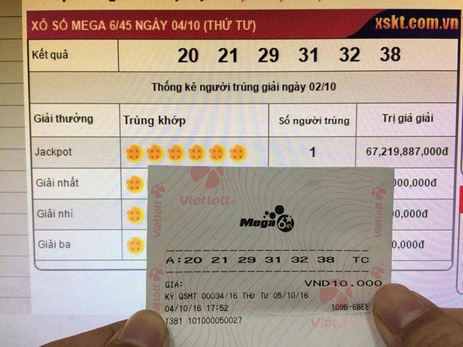 Xôn xao vé trúng xổ số điện toán 67 tỉ đồng