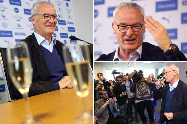 Ranieri uống champagne mừng champion