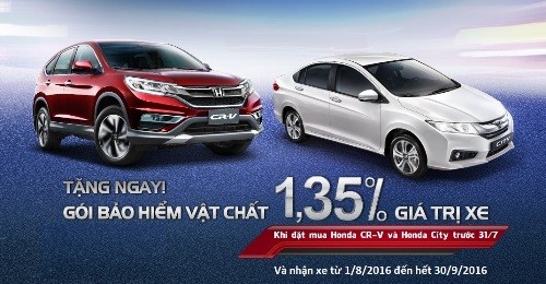 Mua Honda CR-V và City, nhận gói bảo hiểm vật chất