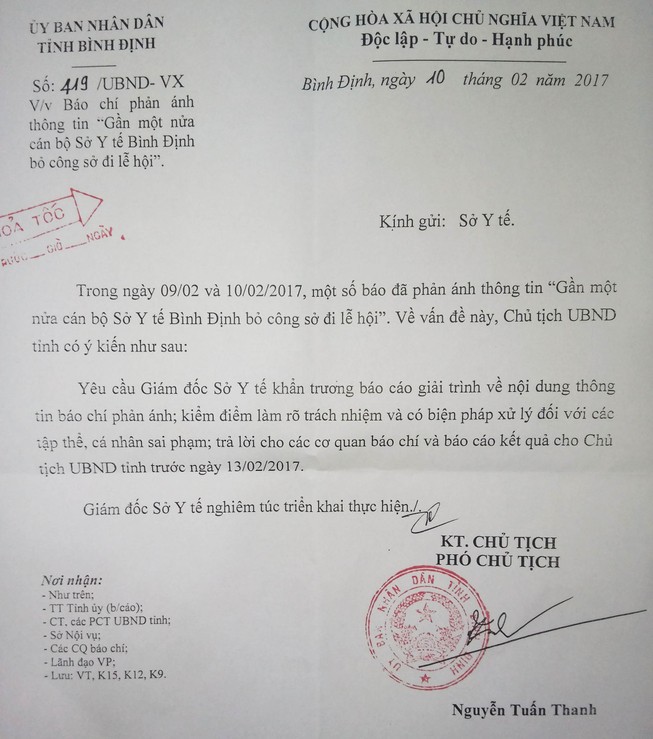 Bình Định gửi văn bản khẩn vụ gần nửa Sở Y tế đi lễ hội