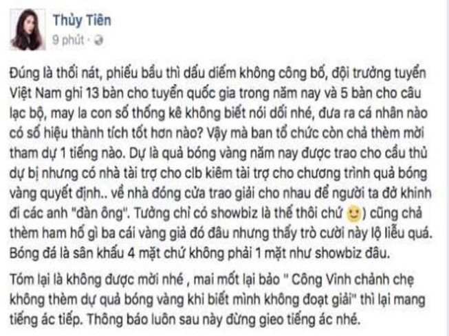 Thủy Tiên bức xúc vì BTC 'quên' mời Công Vinh