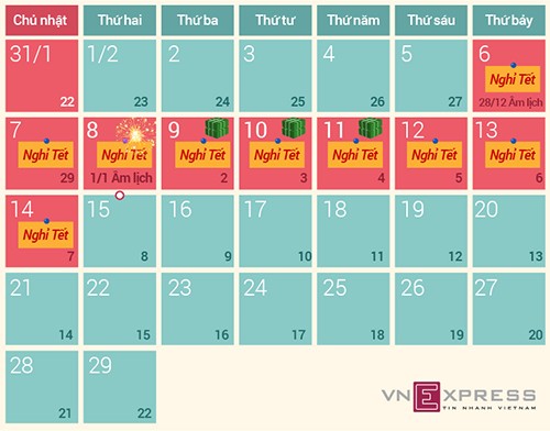 Tết Bính Thân được nghỉ bao nhiêu ngày?
