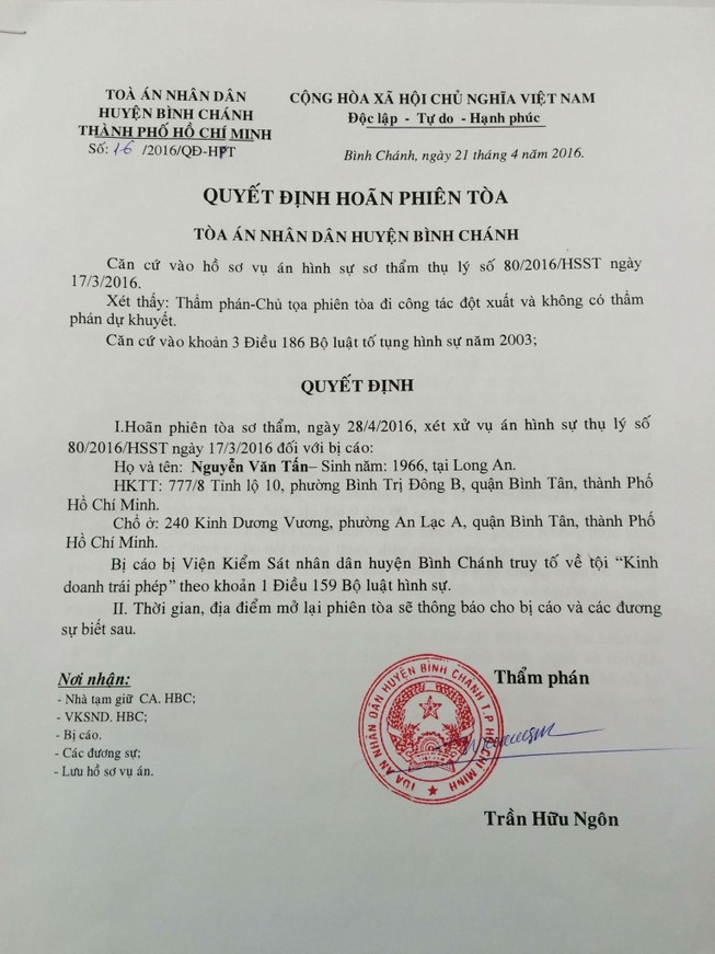 Tòa Bình Chánh hoãn xử vụ Xin Chào vì thẩm phán bận đột xuất