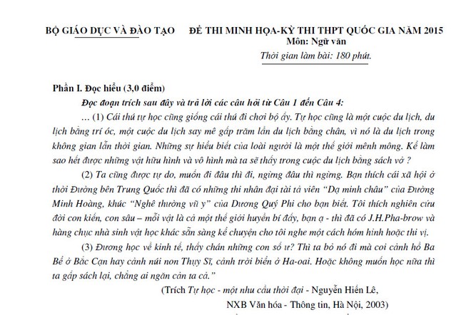 Đề thi minh họa môn Văn: Lấy điểm 5 không dễ!