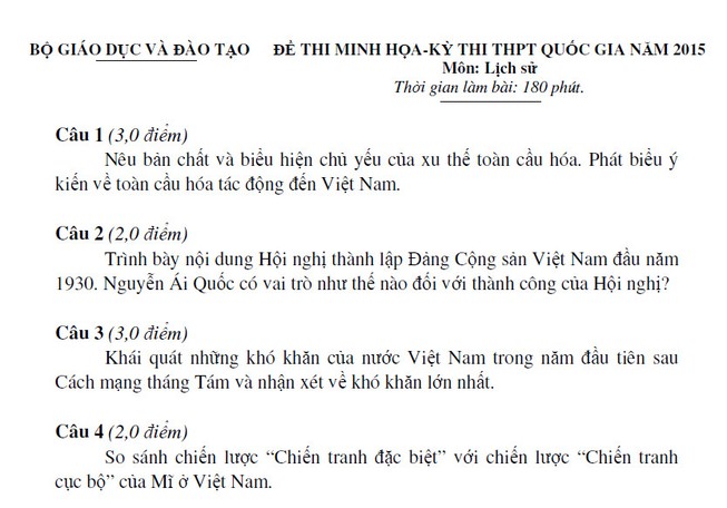 Thi thử THPT môn văn, gửi đề thi môn sử