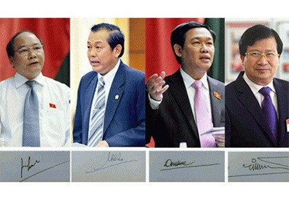 Chính phủ giới thiệu chữ ký của Thủ tướng và 3 phó thủ tướng