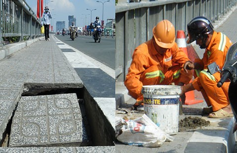 Chỉnh lại hố trên cầu bẫy người đi đường