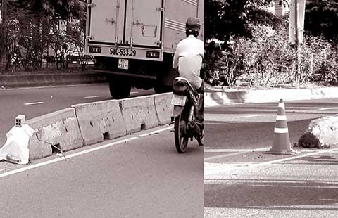 Dải phân cách đã có cọc phản quang