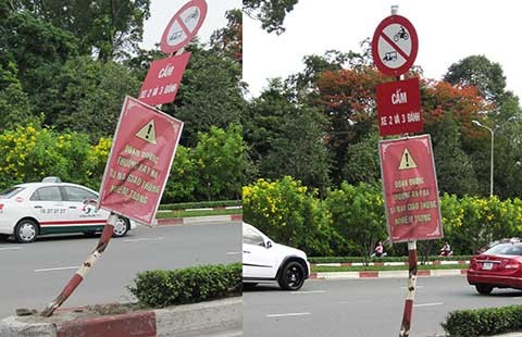Đã sửa cột biển báo tai nạn bị xe tông