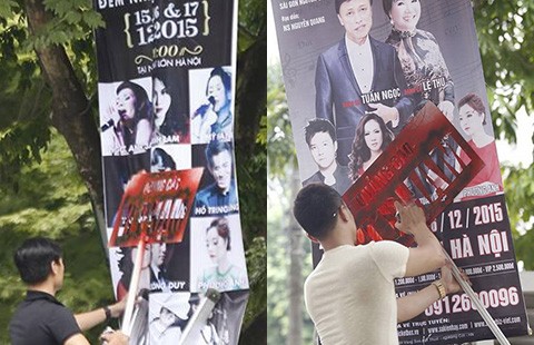 Hà Nội ra quân phun sơn băng rôn vi phạm