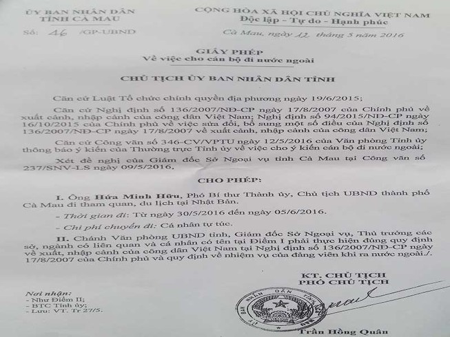 Chủ tịch TP Cà Mau khẳng định đi Nhật là vô tư