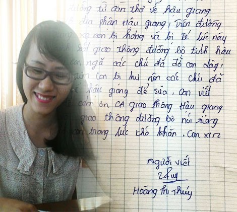 Cô gái viết thư cảm ơn CSGT đã tận tình giúp đỡ