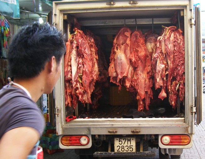 Ngăn chặn gần một tấn thịt và phụ phẩm bò bơm nước trước khi vào chợ