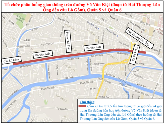 Cấm xe tải từ trên 2,5 tấn ra vào các chành dọc đường Võ Văn Kiệt
