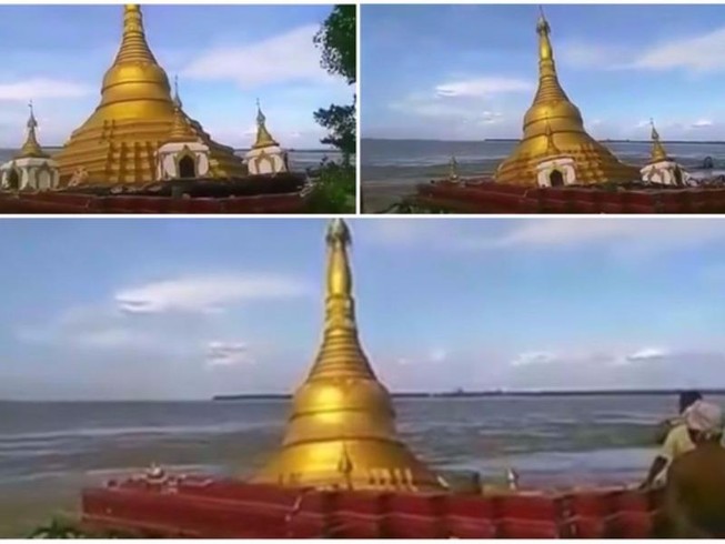 Lũ nuốt chửng ngôi chùa vàng tại Myanmar Tin Hot