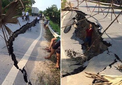 Kinh hoàng quốc lộ nứt toác, sụt sâu 1,5 m