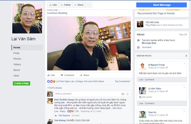 Tất cả Facebook có tên Lại Văn Sâm đều là giả mạo