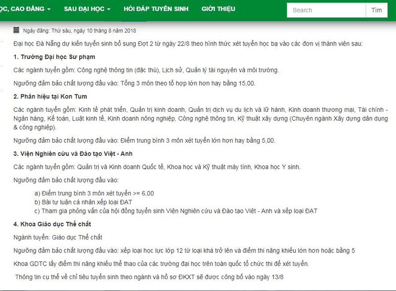 Đại học Đà Nẵng tuyển sinh bổ sung đợt 2