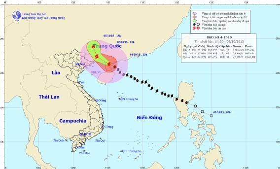 Bão số 4, giật cấp 15-16 áp sát đất liền - ảnh 1