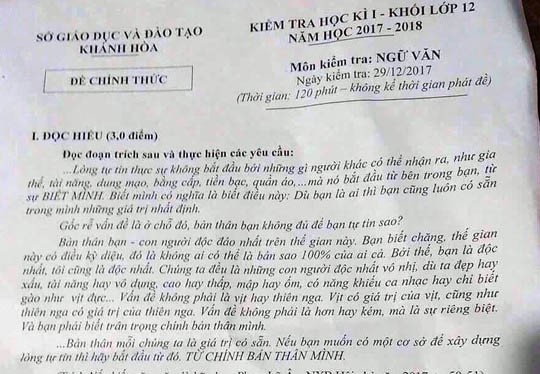 Nghi lộ đề, Khánh Hòa dừng thi HK 1 học sinh lớp 12 - ảnh 1