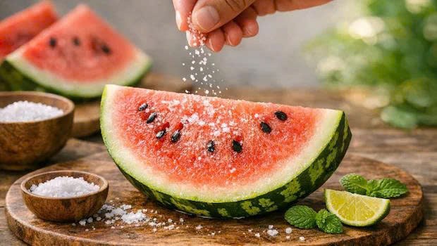 Thêm một chút muối vào dưa hấu giúp bù điện giải mùa nắng nóng